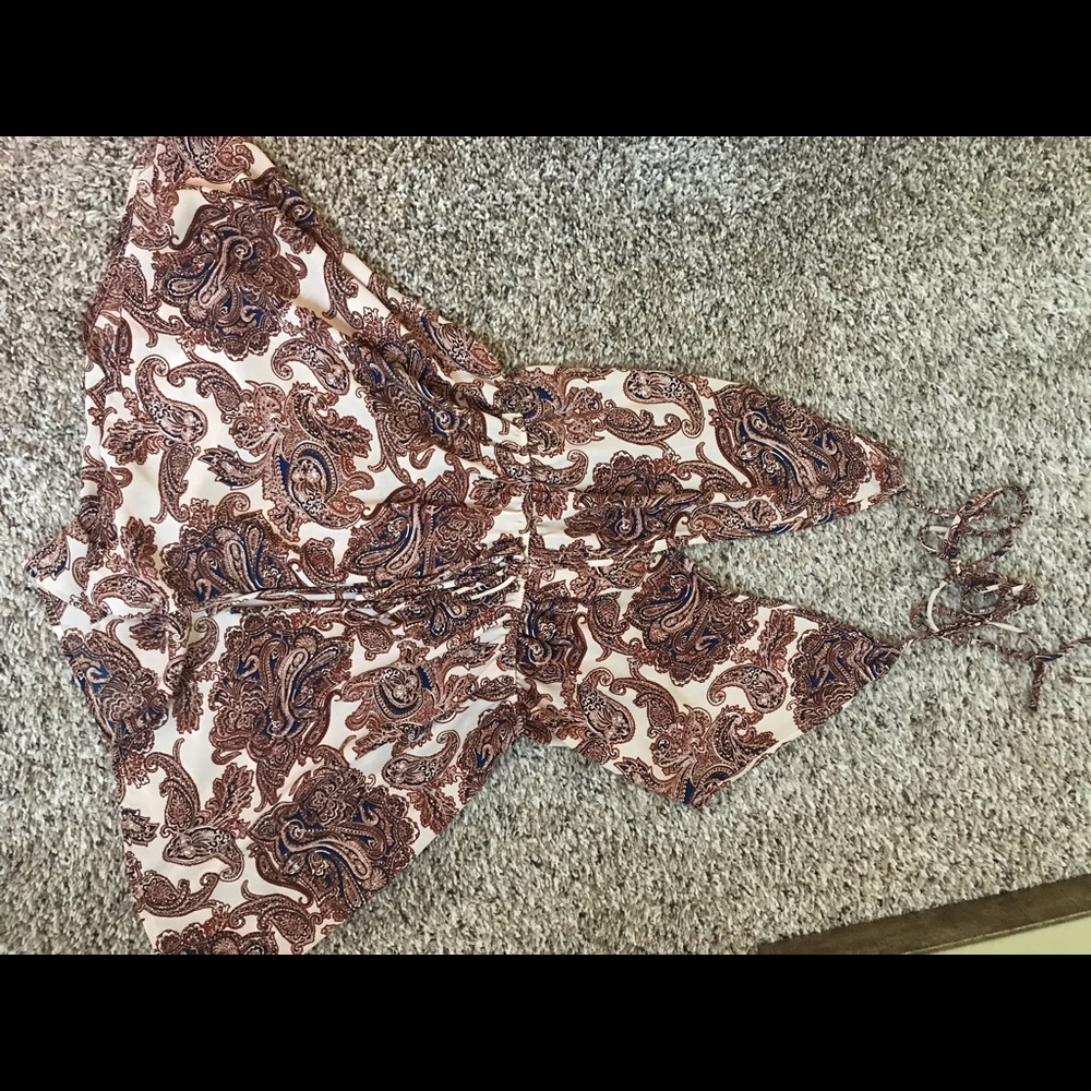 Paisley print halter tie romper